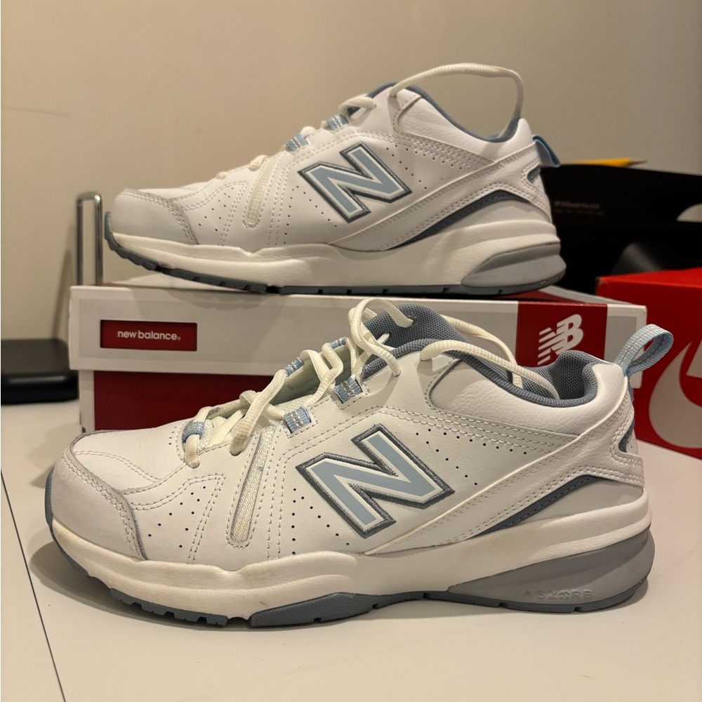 New Balance White/baby blue 608V4 women’s